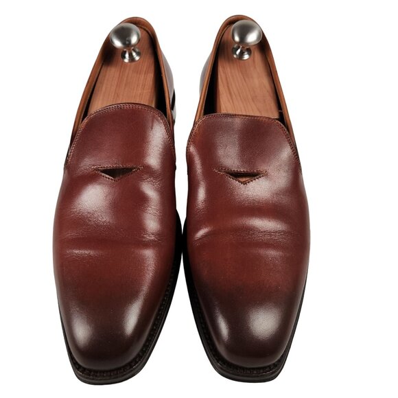 Paul Fredrick Italy Men's 9 Burnished Brown Leather Dress Shoes Venetian Loafers - Picture 10 of 13